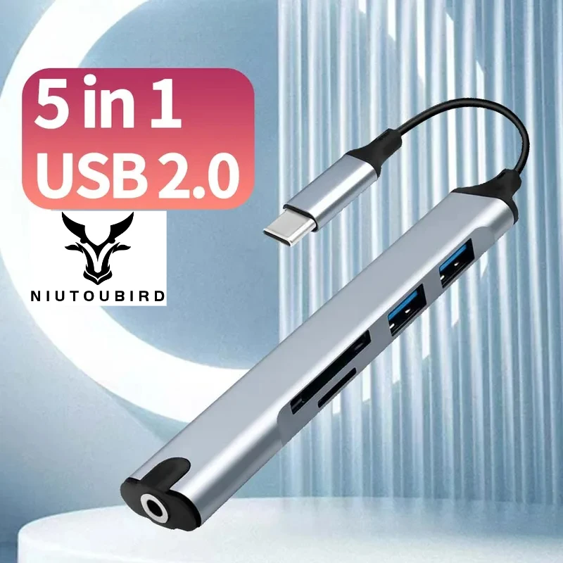 

NIUTOUBIRD 5 in 1 Type-C USB Hub Multi USB to Type-C Adapter Extender for Headphones Laptop Docking