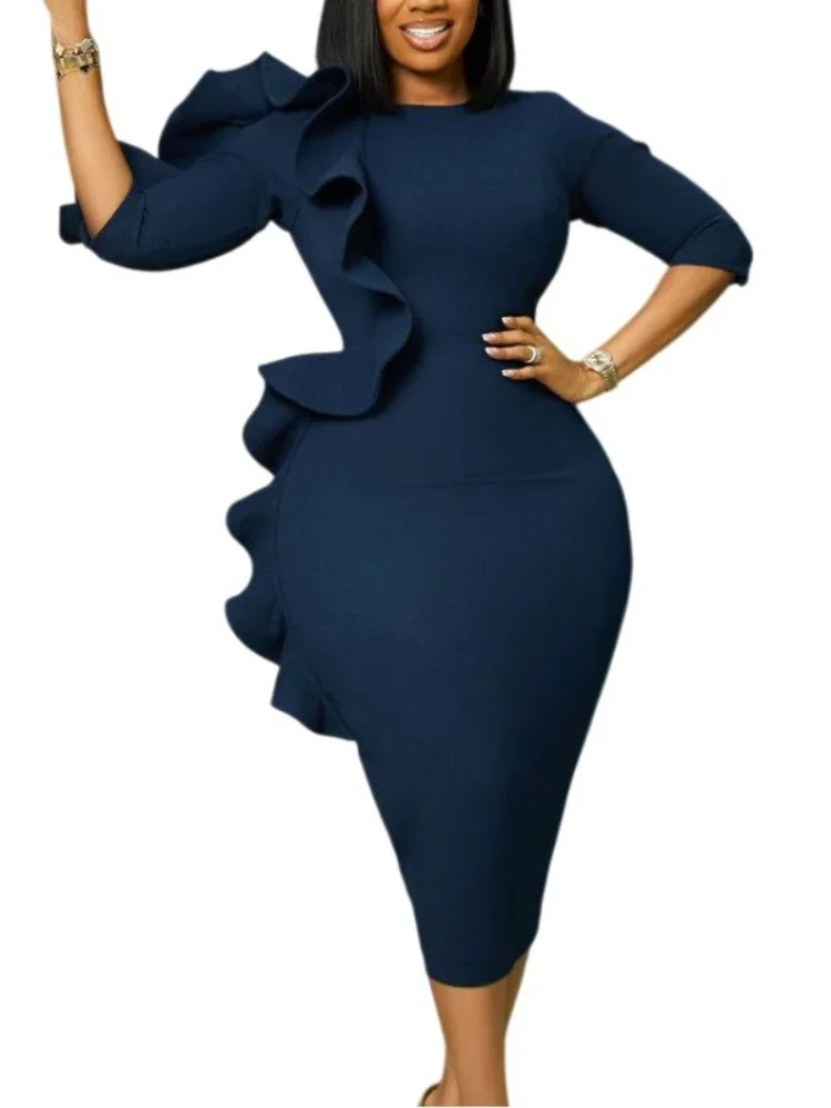 

S-3XL, весна-лето 2026, модные женские облегающие платья миди из полиэстера с рукавами 3/4 и круглым вырезом, вечерние вечерние наряды, африканская одежда