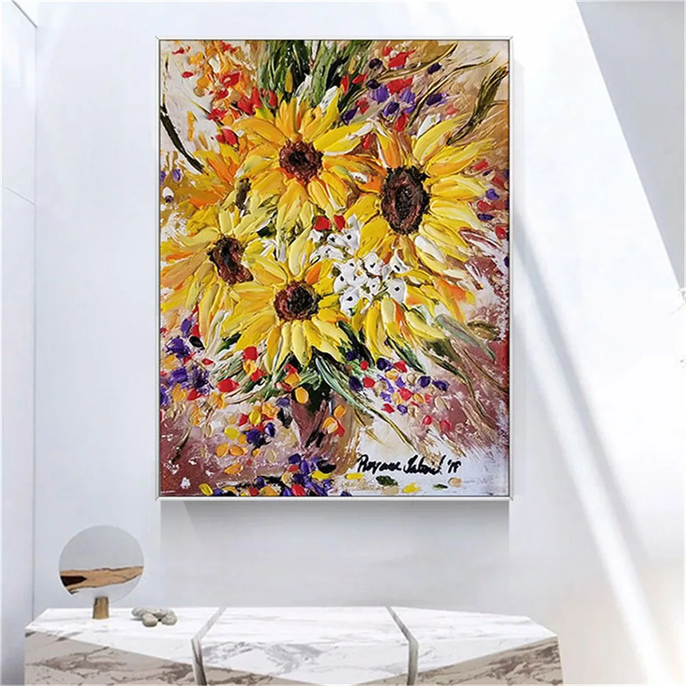 

100% Handmade Vincent Van Gogh Canvas Picture Modern Pastoral Poster Yellow Sunflower Oil Painting Decor Living Room Wall Art