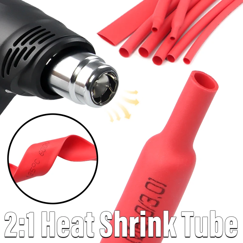 1/2/5M Red 2:1 Heat Shrink Tube Dia 0.6mm ~ 80mm Insulation Polyolefin Shrinkable Assortment Wire Cable Sleeving Sheath Wrap