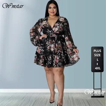 Wmstar-Mini robe à imprimé floral pour femmes, robes de soirée sexy, tenues élégantes et décontractées, grande taille, 5XL, vente en gros, livraison directe, 2022