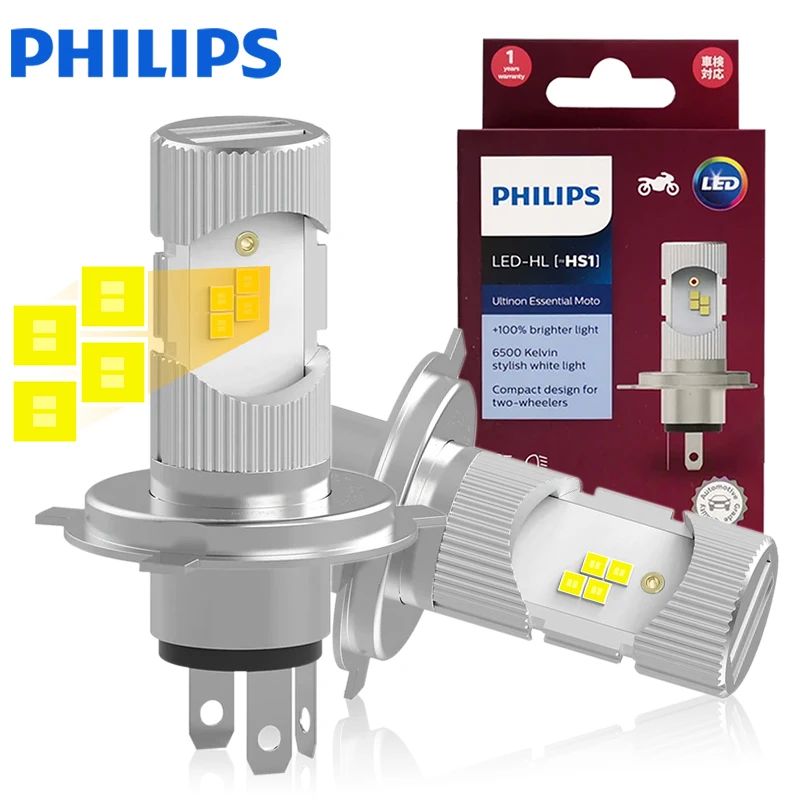 Philips Ultinon Essential Moto HS1 H4 Faro LED Luz alta y baja H4 Lámpara de motocicleta Bombillas LED 11636UEMX1 PX43t 6500K Blanco