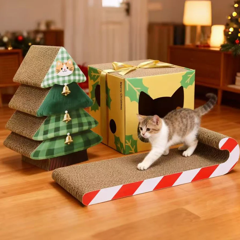 Katzenkratzbaum, komfortables Pappdesign, geeignet für Hauskatzen, Katzenbett geeignet für große Katzen, Weihnachtsgeschenk