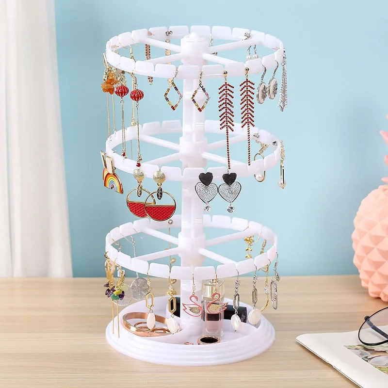 

1pcs Rotating Jewelry Organizer - 360° Multi-Layer Earring Necklace Display Stand for Women, Hair Ties Holder