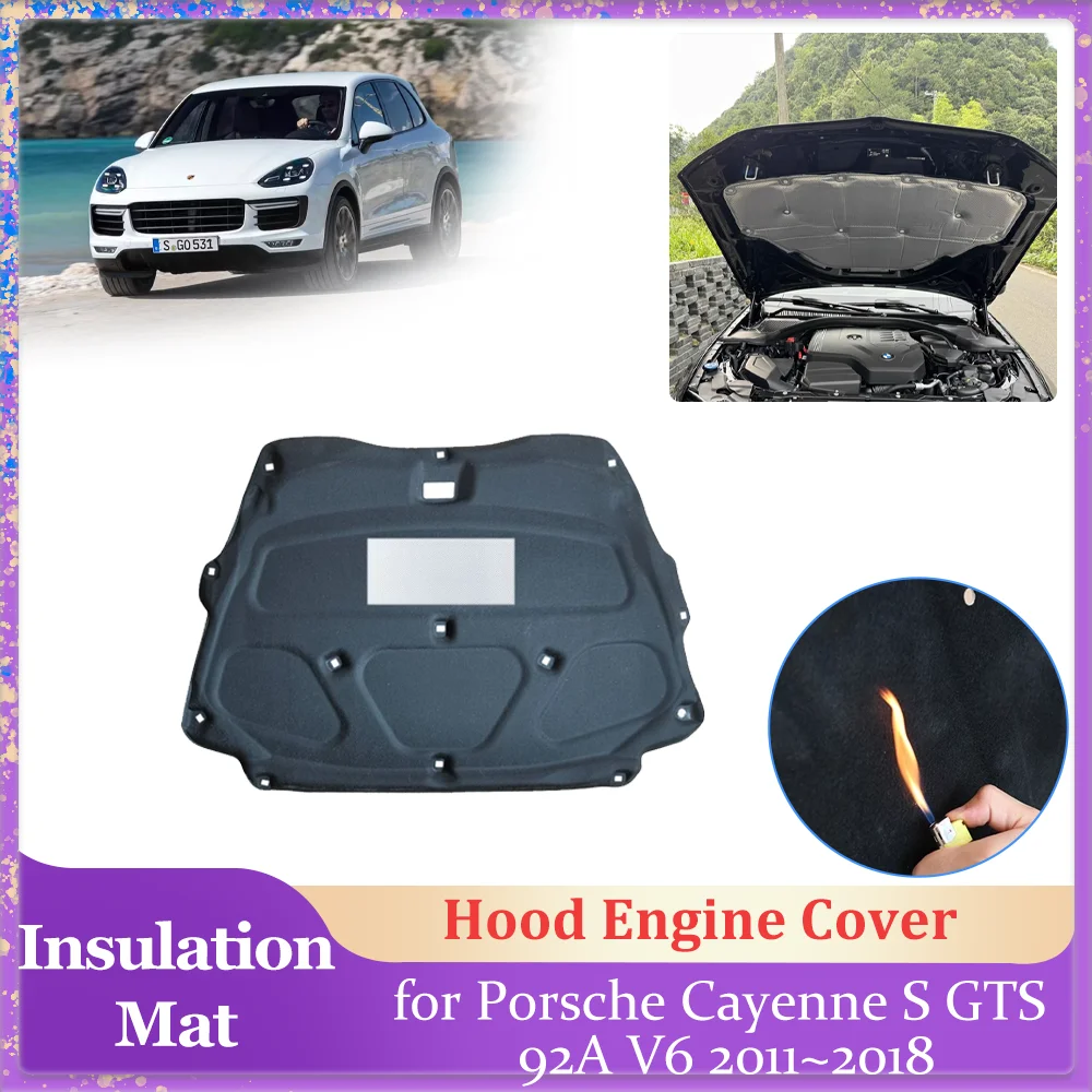 

Изоляционная накладка на капот автомобиля для Porsche Cayenne S GTS 92A V6 2011 ~ 2018, крышка двигателя, хлопковая звукоизоляционная тепловая часть, коврик, аксессуары