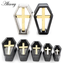 Alisouy 1PC Punk Alloy Casting Coffin Hexagon Cross Ear Tunnels Plugs Expander Stretcher Gauges Earrings Piercing Body Jewelry