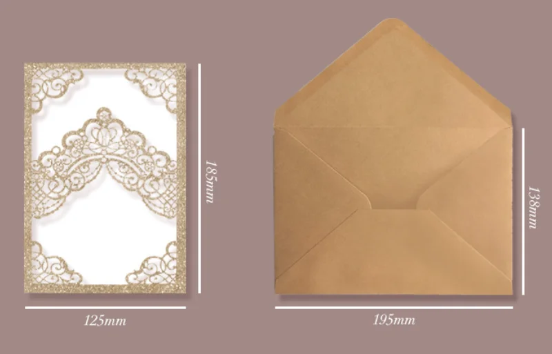 Wedding Invitation Holder Rose Gold Silver FLoral Crown Laser Cutting Glittery 250gsm Paper Custom Printing 50pcs