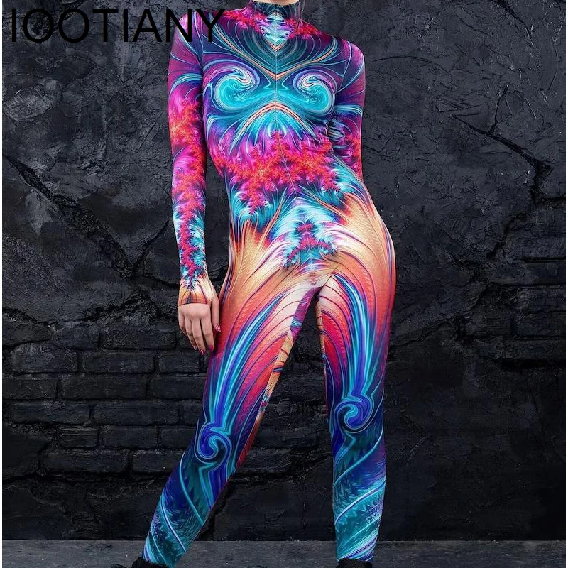 

IOOTIANY Cosplay Costume Female Woman Sexy Suit Color Element Blue Muscle Halloween Bodysuit Adults High-waisted Sports Jumpsuit