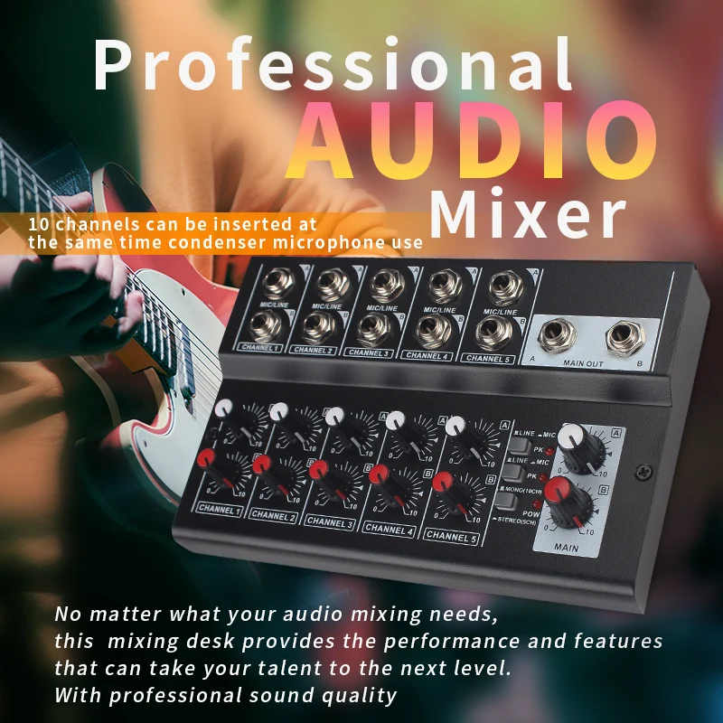 Audio Console 10 Channels Digital Audio Mixer Stereo Karaoke Live Broadcast Mixing Console for Family KTV Campus Speech Meeting