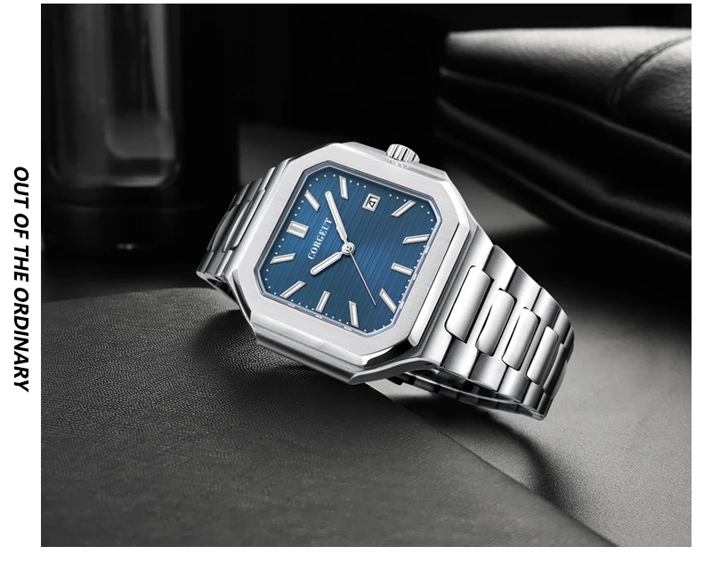 Customized Logo 44.5MM Mechanical Square Steel Case Aseptic Watch Automatic Movement NH35 Fashion Date Gift Men's Watch Corgeut