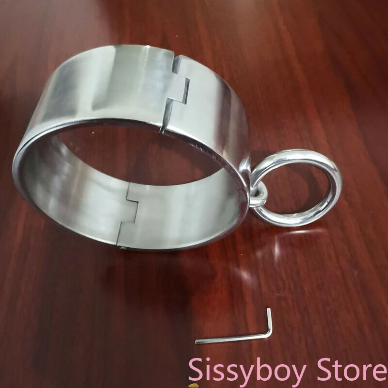 Heavyสแตนเลส6ซม.ความสูงขนาดใหญ่แหวนชายหญิงคอRestraint Collar Cuffsของเล่นBdsmชาย