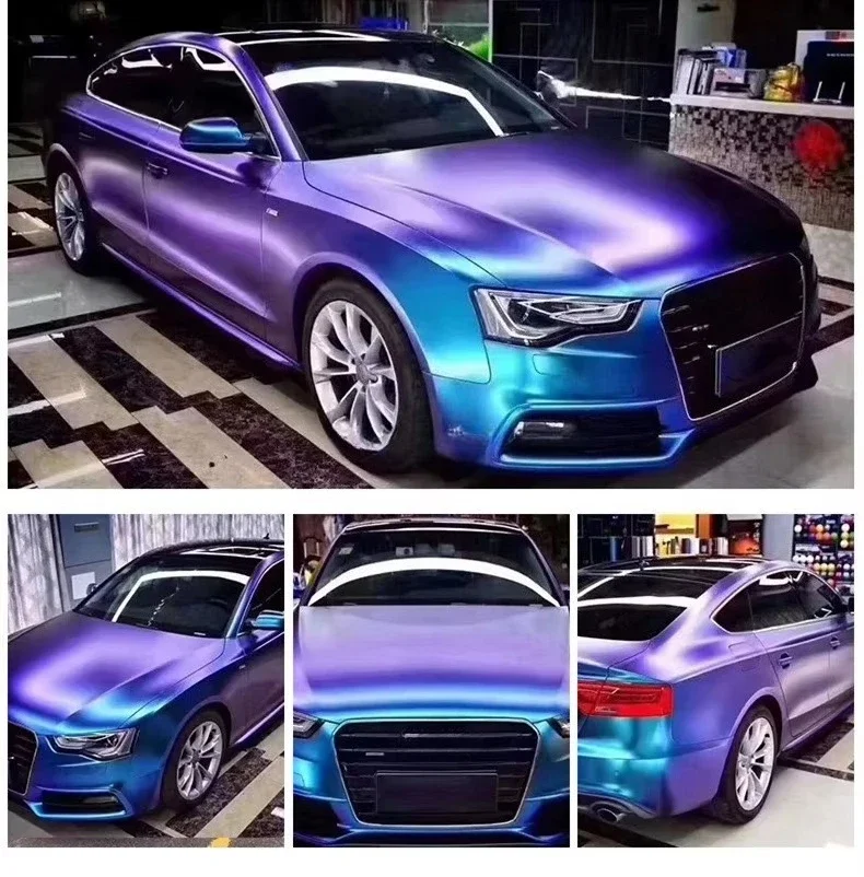 DIY High Gloss / Matte Purple to Gold Car Color Changing Diamond Metallic Car Wrap Chameleon Color Pearls Vinyl 6