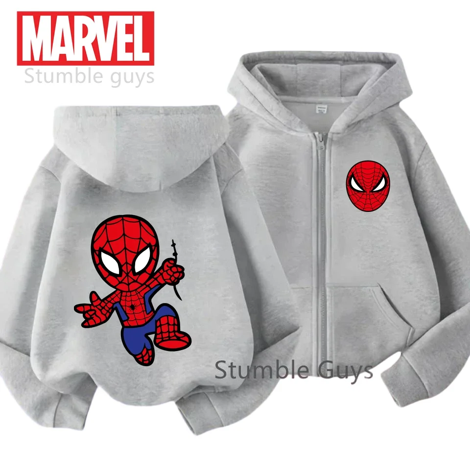 Sweat-shirt à capuche pour filles Marvel Super Hero Spider-Man Avengers Enfants Printemps Automne Fermeture éclair Anime Sweat-shirt tendance Ensemble de survêtement