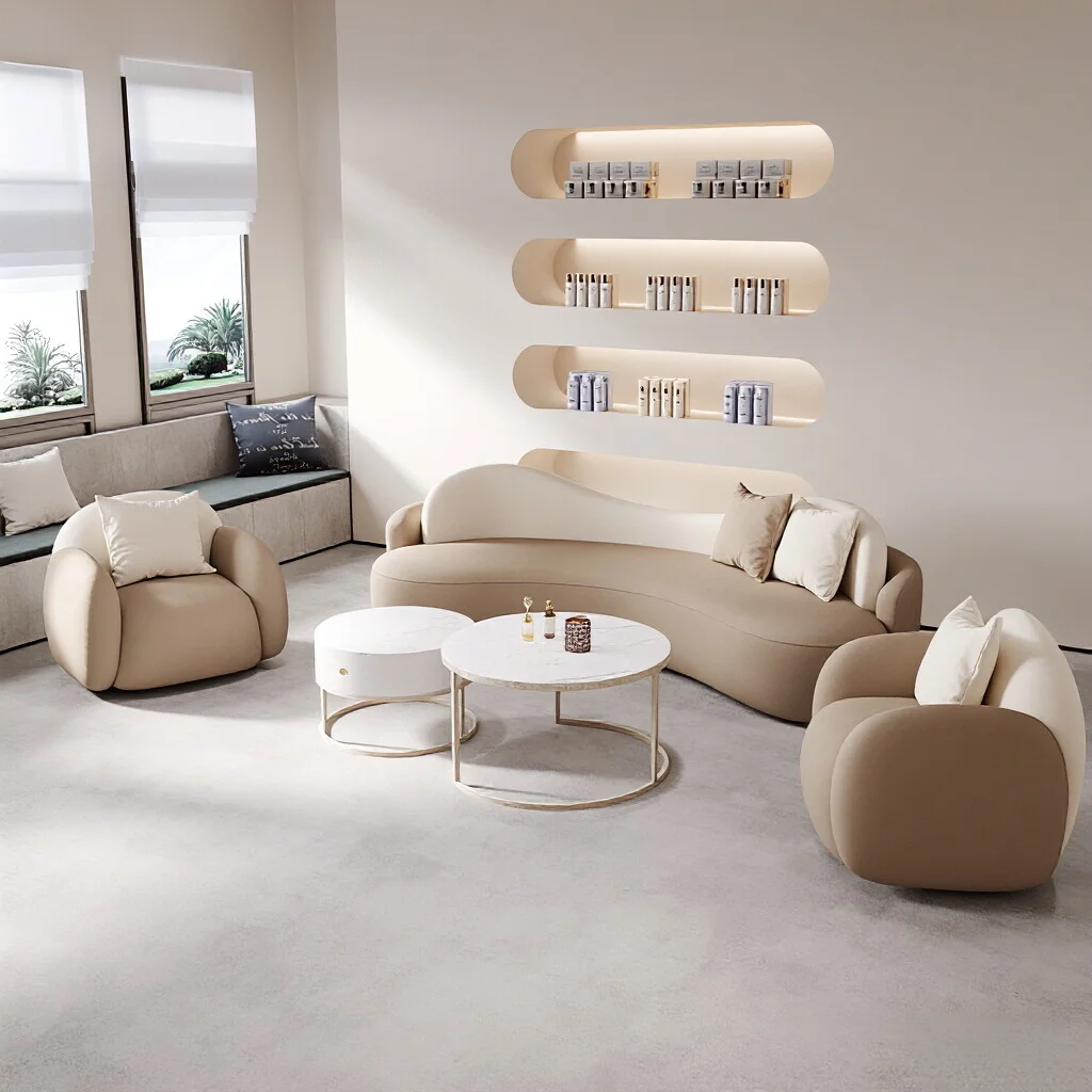 ！@Cream style sofa set furniture modern curved office sofa for Beauty Salon and Rest area