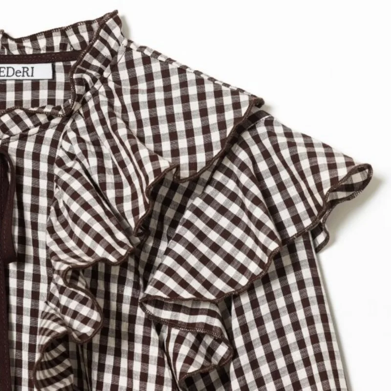 Frauen Frühling Plaid Layered Decor Pullover Bluse Shirt Mode Casual Tops Elegante Büro Dame Chic Stil Neue Ankunft