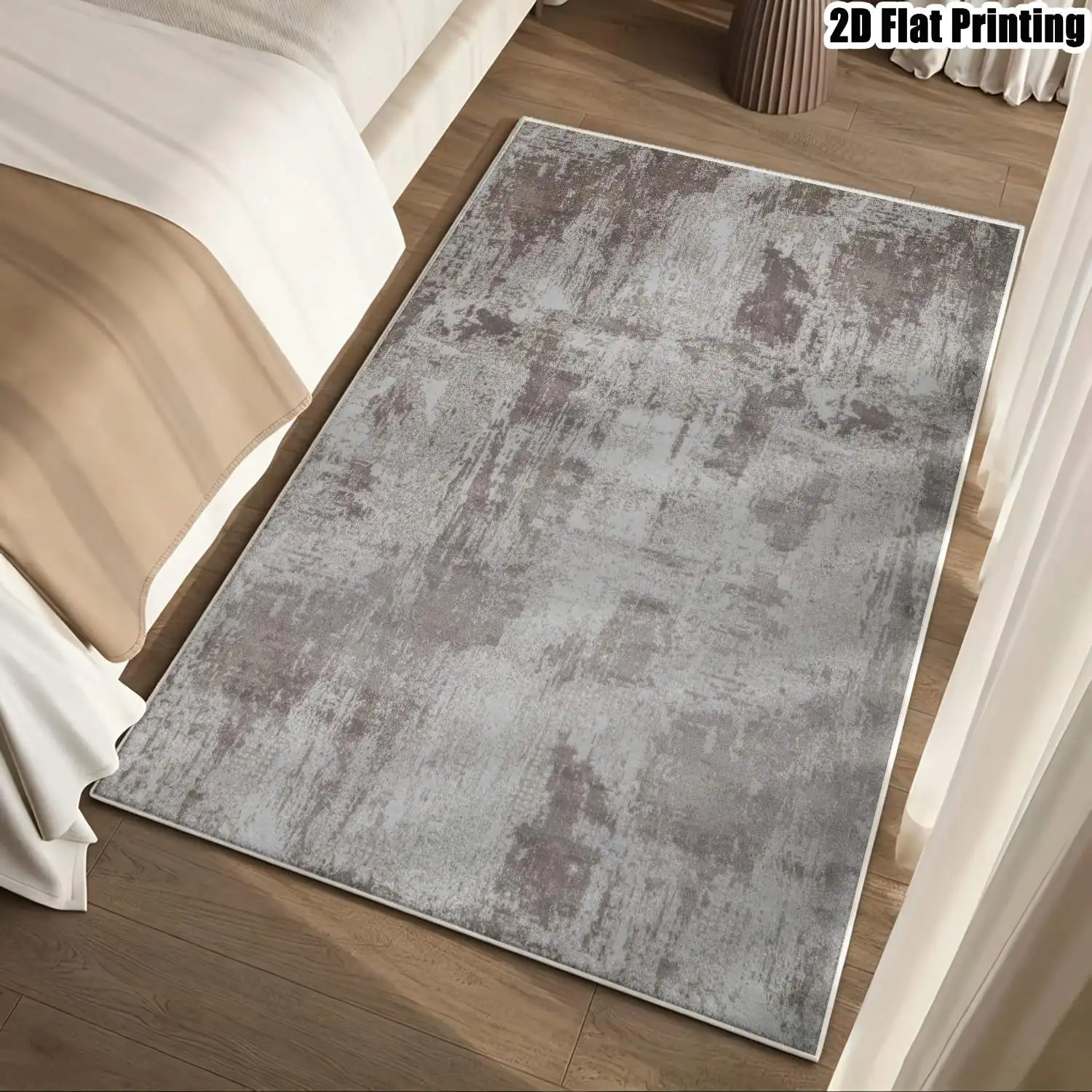 1Pc 2D Printed Velvet Gray-White Abstract Art Nordic/Instagram Style Carpet, Machine Washable, Multi-Size, for Entrance/Dining/Bedroom/Living Room Home Decor