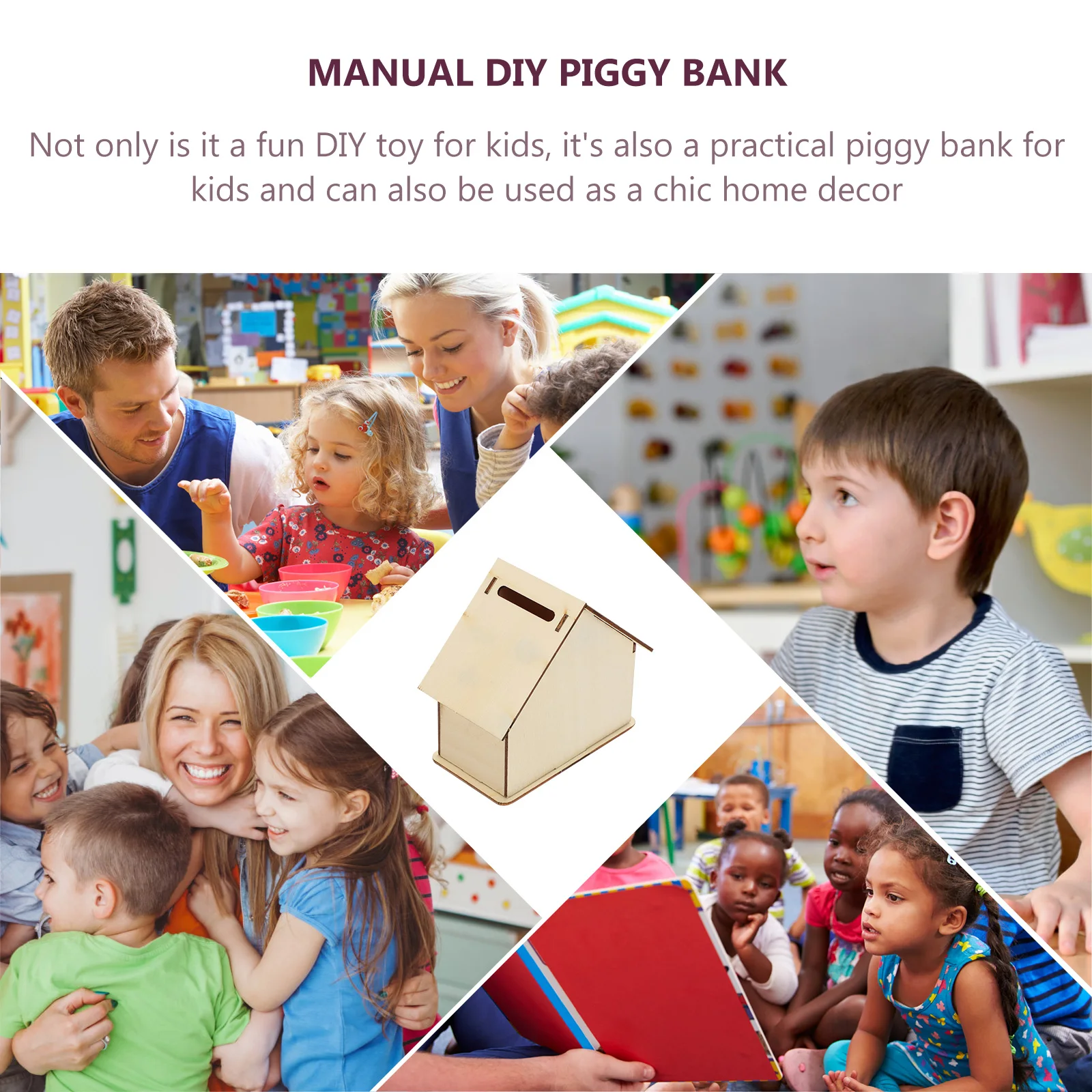 Tirelire en bois inachevé, 3 pièces, bricolage, forme de maison, tirelire pour enfants, décoration de la maison, artisanat, conteneur de stockage de pièces de monnaie, activité amusante