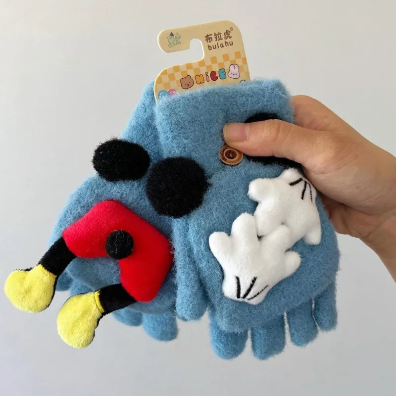 Disney Mickey Handschuhe Kreative hochwertige Cartoon Jungen und Mädchen Herbst und Winter Dual-Use-Finger-Flip wärmende Halbfinger-Abdeckung