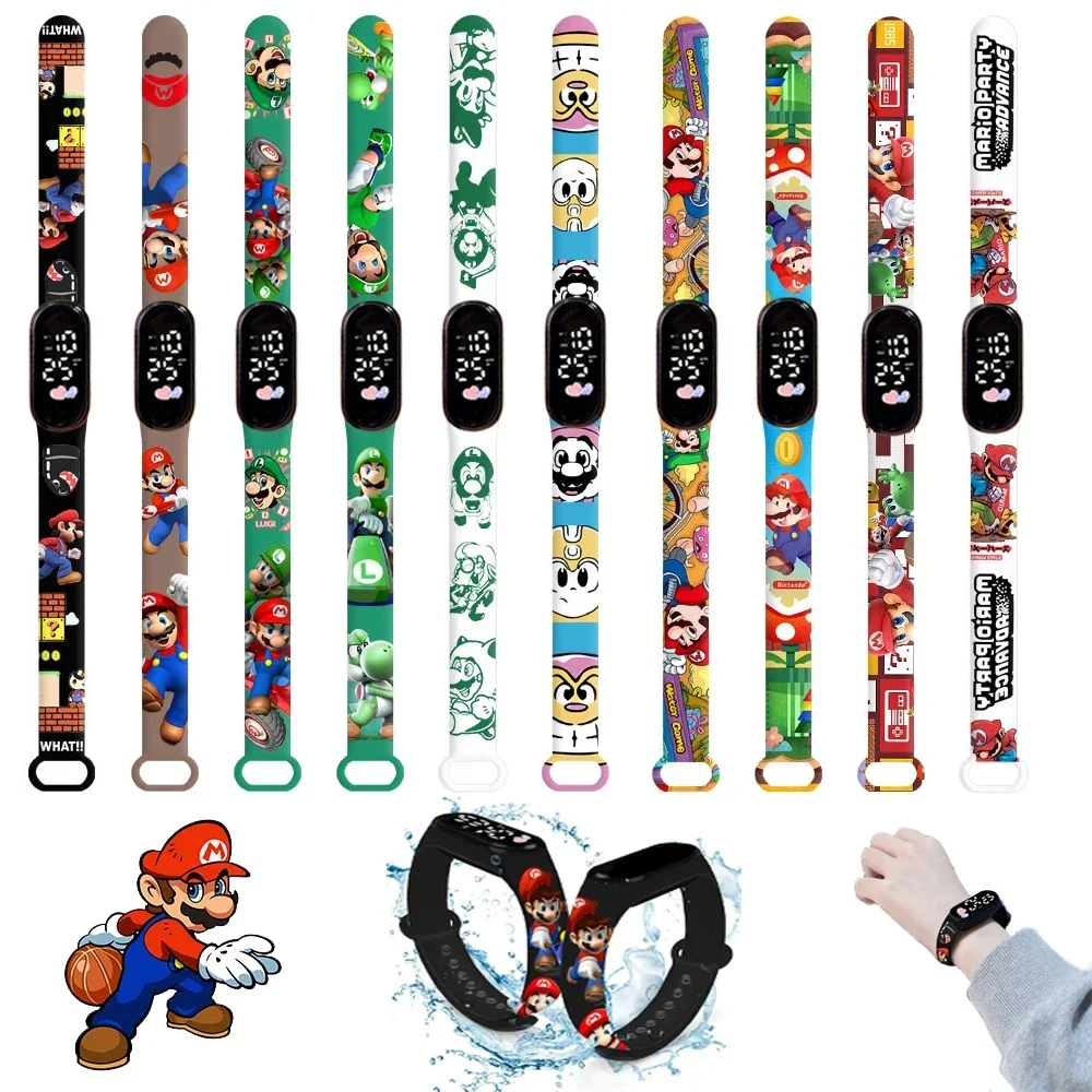 

Super Mario Bros Children's Watches Anime Character Luigi Luminous Bracelet Watch LED Touch Waterproof Sports Kids Gifts Watch