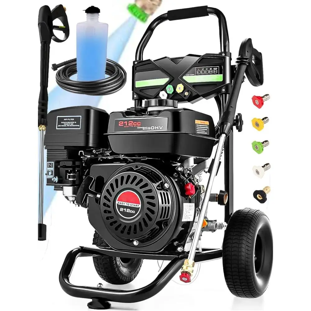 

4200 PSI 212CC Gas Pressure Washer with 4.0 GPM, 25ft Hose, Spray Gun, Extension Wand, 5 Nozzles, Copper Pump