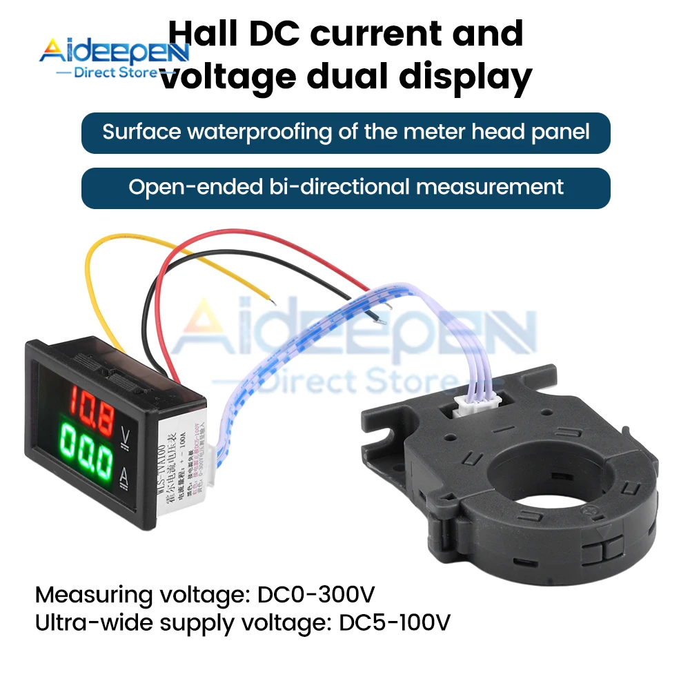 Hall Ammeter Voltmeter DC 0-300V 50A 100A 200A 400A Battery Monitor LED Digital Current Voltage Meter 12V 24V 36V 48V 60V CAR