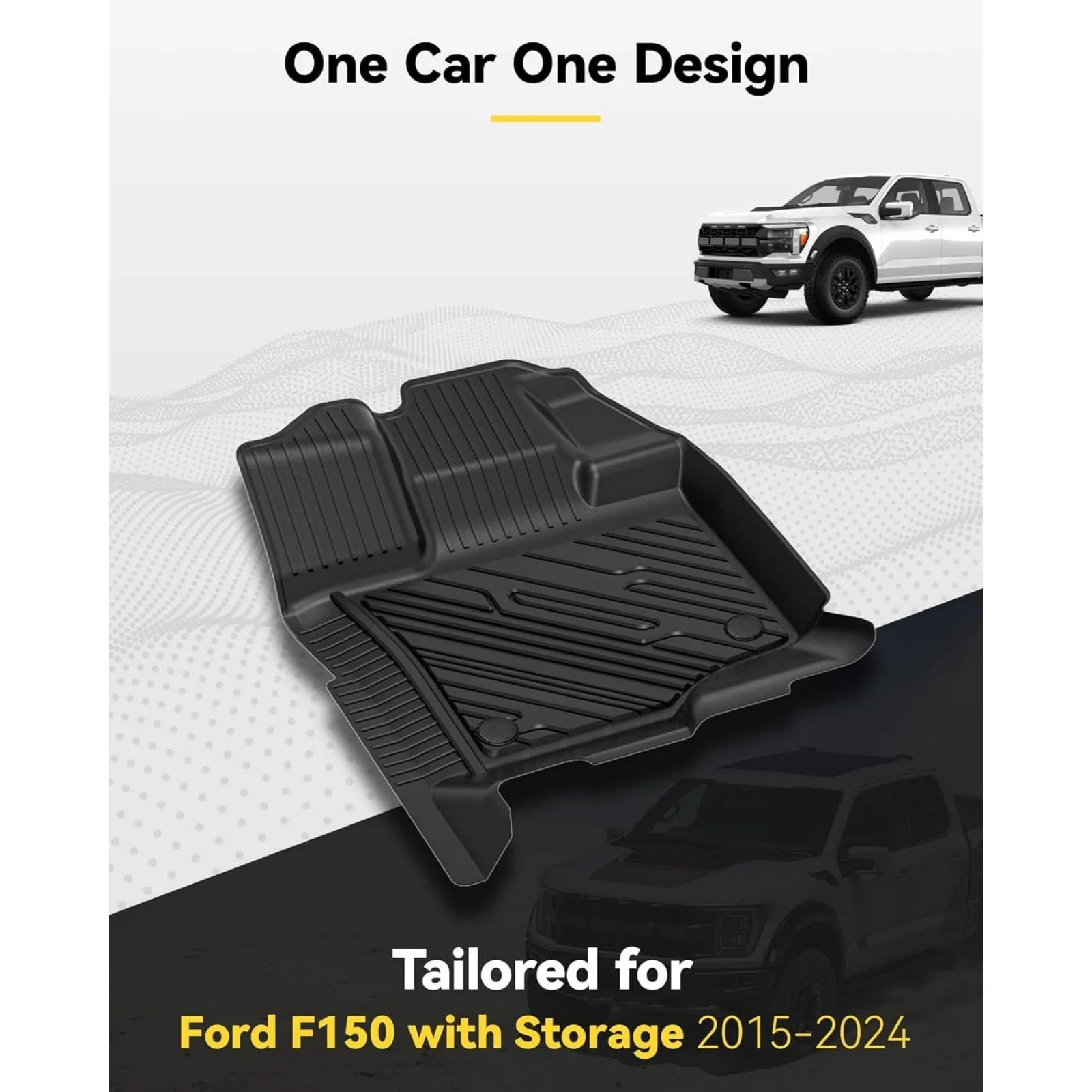 US  3W Floor Mats Fit for 2015-2023 2024 Ford F150 SuperCrew Cab/F-150 Lightning SuperCrew Cab, TPE All Weather Floor Liner