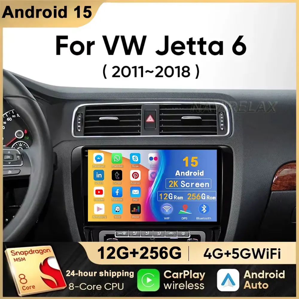 

Android 15 Car Radio Multimedia Player For VW Volkswagen Jetta 6 MK6 Wireless Carplay Auto Car Stereo 48EQ GPS DSP 2Din Qualcomm
