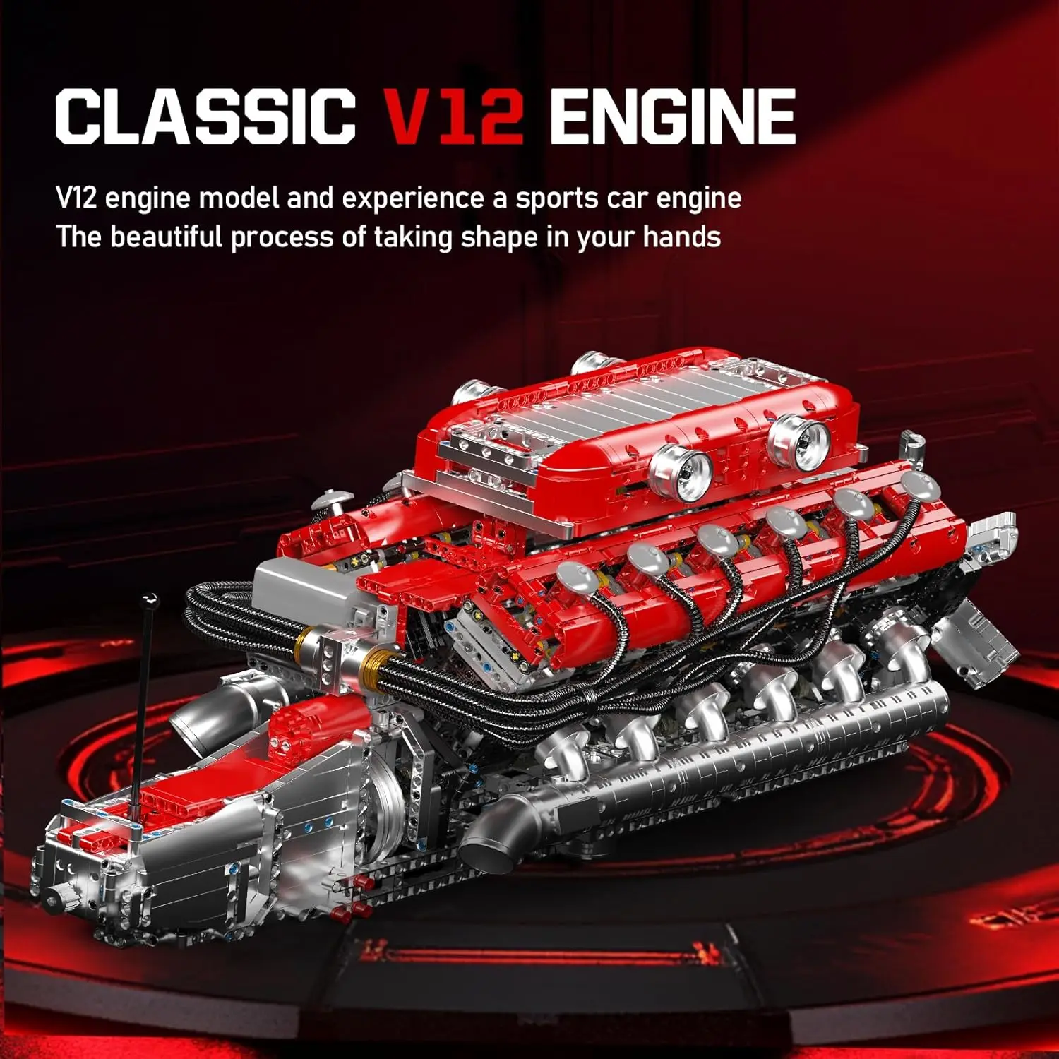 V12 Engine Building Block Sets, V12 Engine Model Kit That Runs, MOC Engineering Model Building Kit with Battery and Motor, 3472