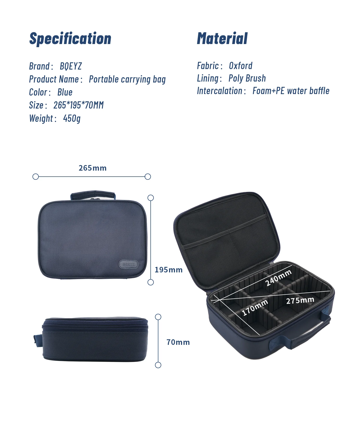 BQEYZ Tragebox zur Aufbewahrung von Kopfhörern, große Kapazität, für Reisen, Geschäftsreisen, PC-Zubehör, Ladegerät, Kabel, Player, tragbare Tasche – Detail 7