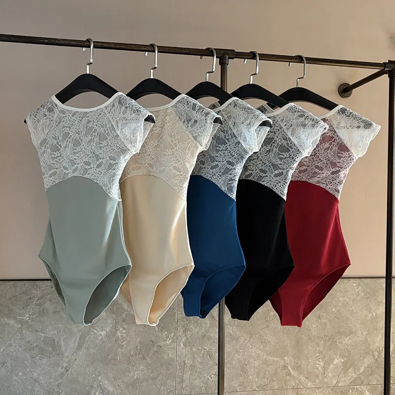 

Балетный купальник для взрослых с кружевом, для танцев, гимнастики, йоги, с высоким вырезом, тренировочный костюм для женщин и девочек, одежда для занятий балетом