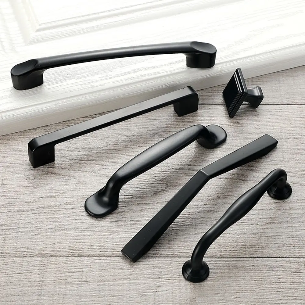 

Aluminum Alloy Matte Black Home Improvement Kitchen Wardrobe Furniture Hardware Cabinet Handles Drawer Pulls Cupboard Knobs