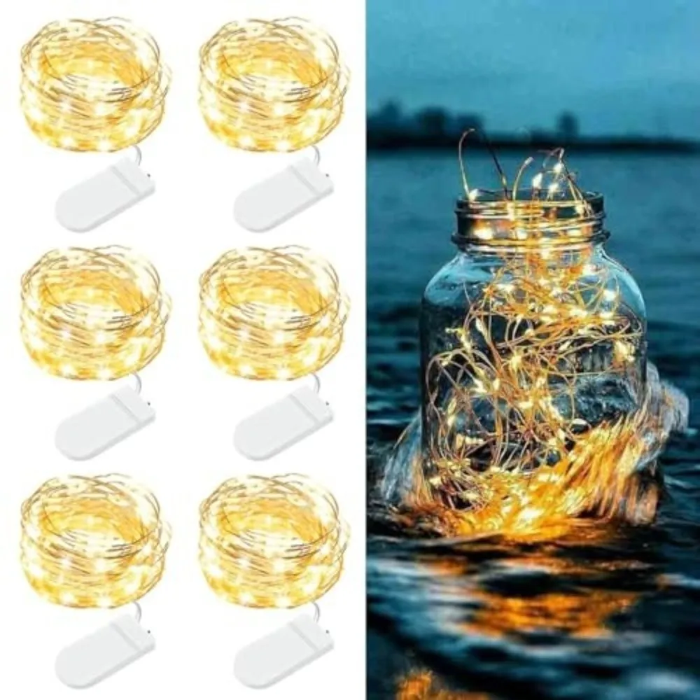 6 قطعة أضواء سلسلة الجنية مقاوم للماء 10 أضواء/20 أضواء 1 متر/2 متر وميض اليراع أضواء النجوم LED أضواء سلسلة وميض #1