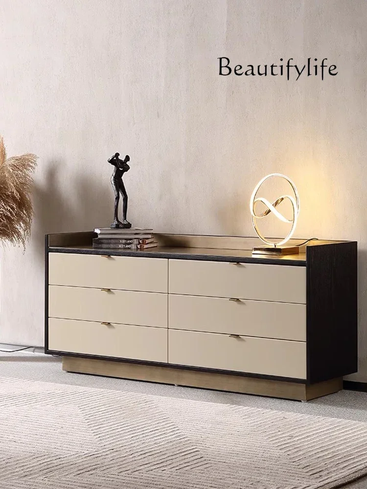 

Italian minimalist solid wood six-bucket modern minimalist living room light luxury bedroom storage drawer storage TV cabinet