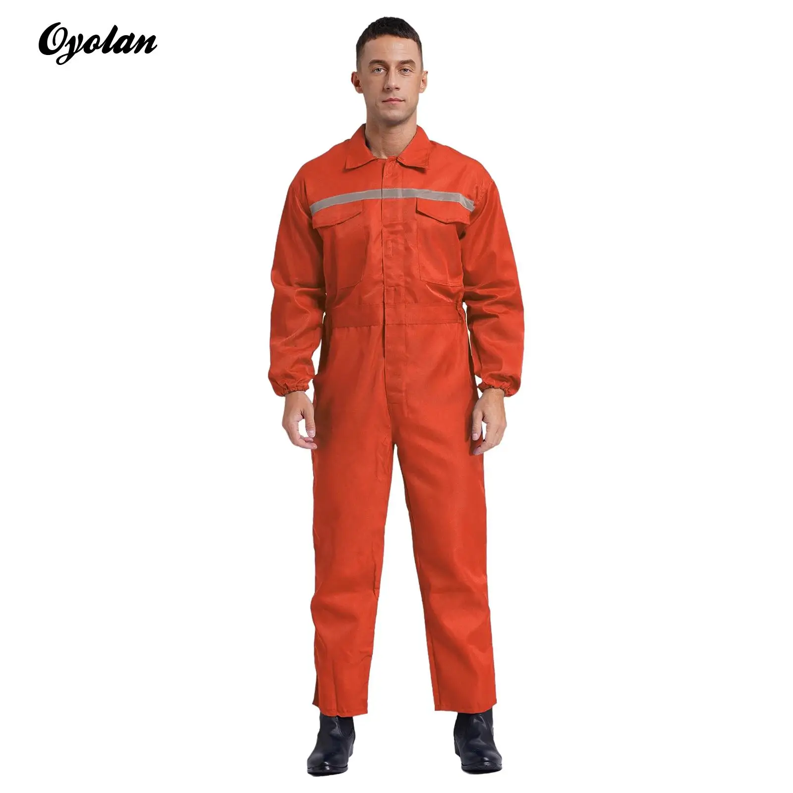 

Mens Reflective Stripe Factory Workshop Coverall Long Sleeve Zipper Jumpsuit Overall Engineering Workwear with Pockets