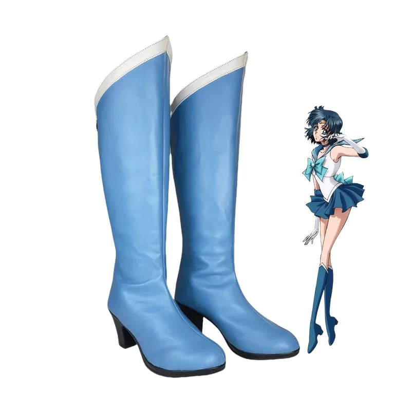Chaussures de Cosplay Anime Sailor Moon Mizuno Ami, bottes en Faux cuir pour femmes