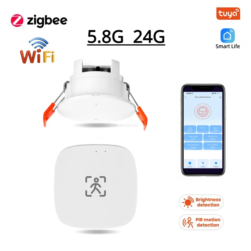 Tuya Smart Life Zigbee Wifi Menselijke Aanwezigheid Detector 24G 5.8G Mmwave Microgolf Radar Pir Montion Lichaam Sensor Luminantie Detectie