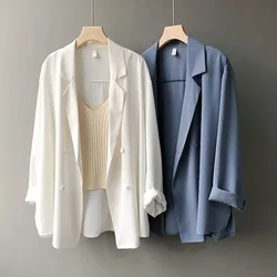 Blazer da donna primavera estate autunno risvolto abiti a maniche lunghe 2023 elegante lavoro OL Blazer giacche da ufficio sottili cappotti solidi da lavoro