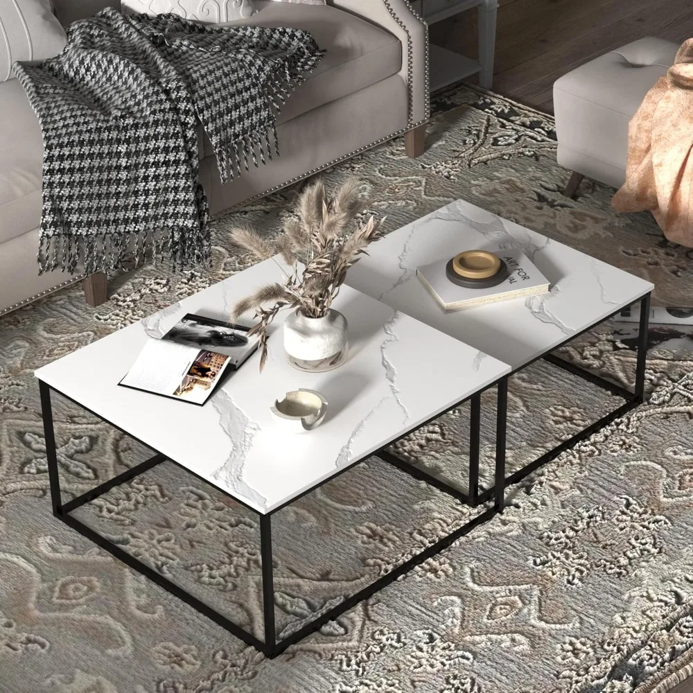 工業用屋外コーヒーテーブルセット、2ピース、ホワイト、リビングルームや寝室に最適、耐久性のあるサイドテーブル