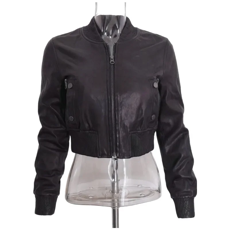 Chaqueta bomber de cuero chaqueta de cuero recortada chaquetas bomber de mujer