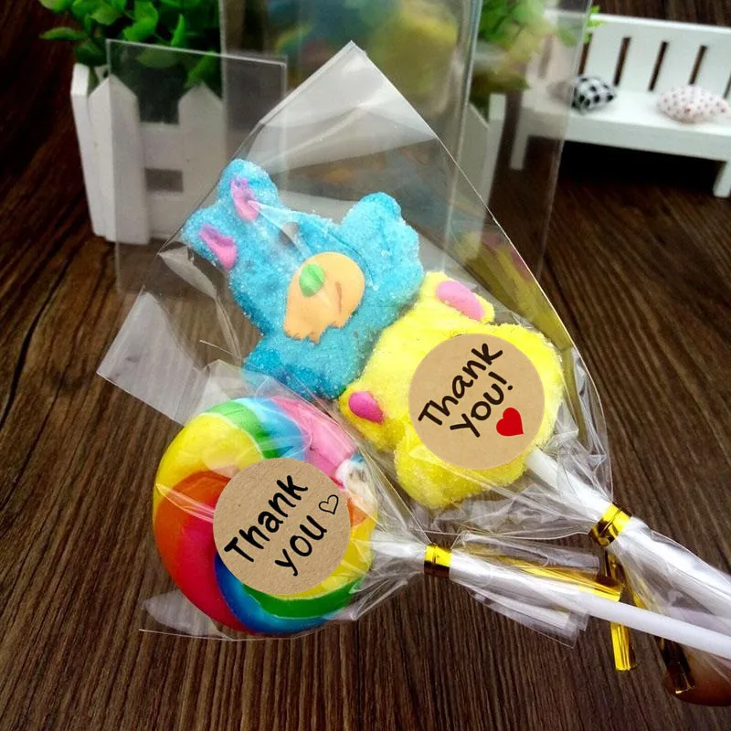 100 pieces/transparent cellophane bag, OPP plastic bag, used for gift candy, lollipop, baking cookies, with thank you sticker