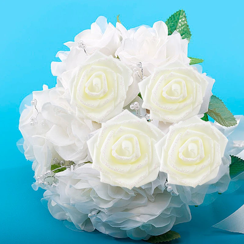 Artificial Rose Flowers Bouquets Glitter Rose Home Decor Wedding Bride Party Decorations Photo Props Cosplay Tools Fake Bouquets