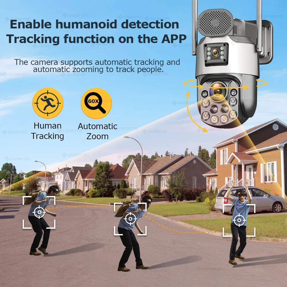 60X Optical Zoom 10MP 4G SIM outdoor security Solar Cameras 2 Lens/Screens PTZ 360° Auto Tracking IP Surveillance Camera iCsee