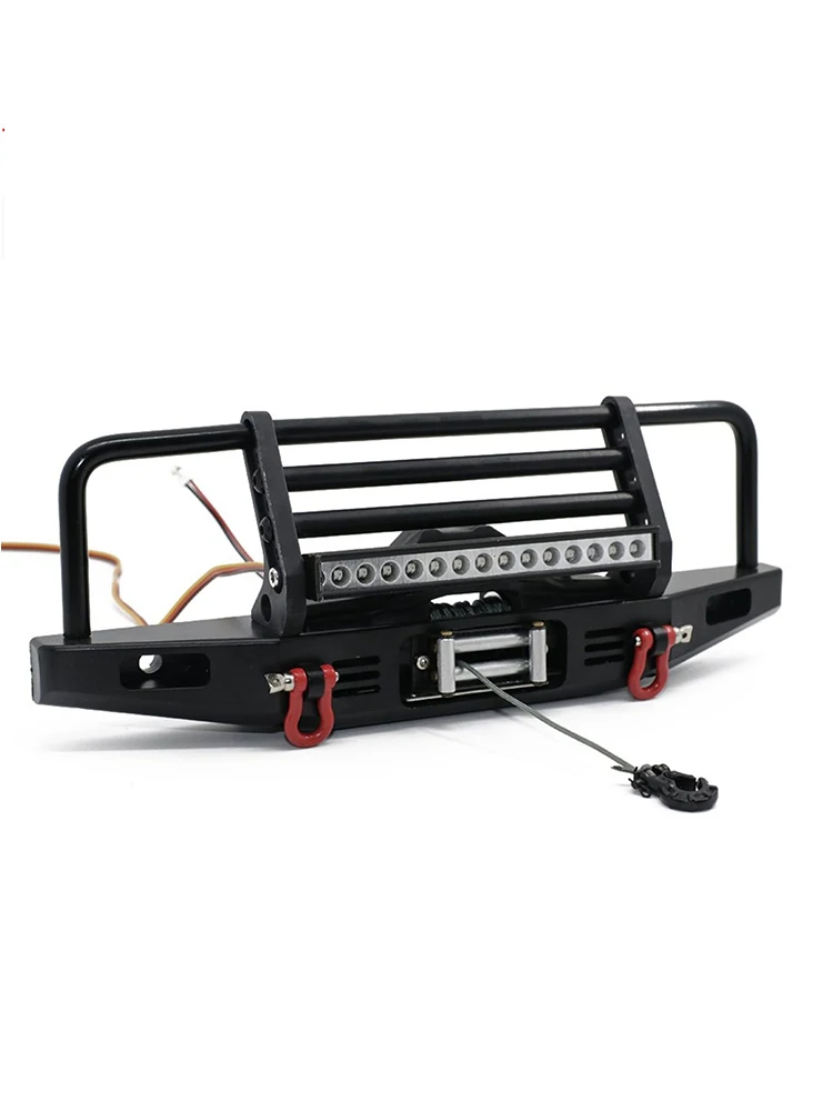 Metal Wilderness Front Bumper Anti-collision LED Light Bar & Winch & Remote Controller For 1/10 RC Climbing Car TRX4 SCX10 9004