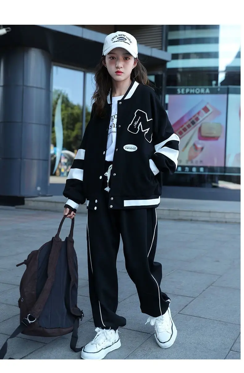 Girls Suits 2024 New Spring and Autumn Suit Junior High School Sports Coat Children Korean Version Loose Two-piece Set Clothes