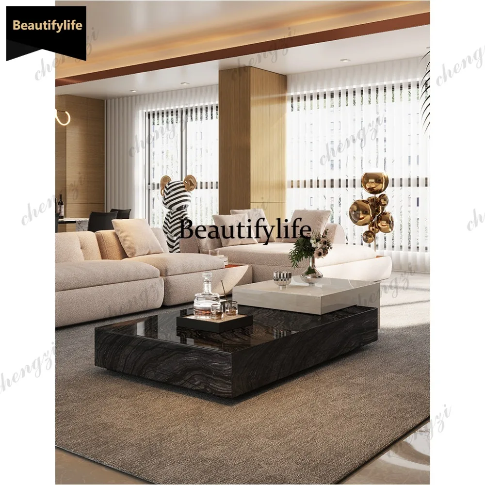 

CC Living room coffee table marble rectangular retractable high-end Kali ice jade natural luxury stone coffee table