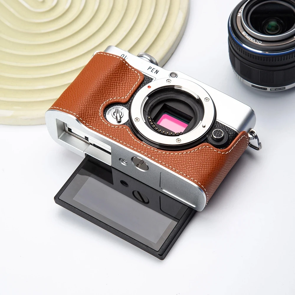 

EP7 Genuine Leather Half Case EP 7 Handmade Camera Bag Protective Case for OLYMPUS E-P7 EP7 Case Shoulder Straps Wrist Strap