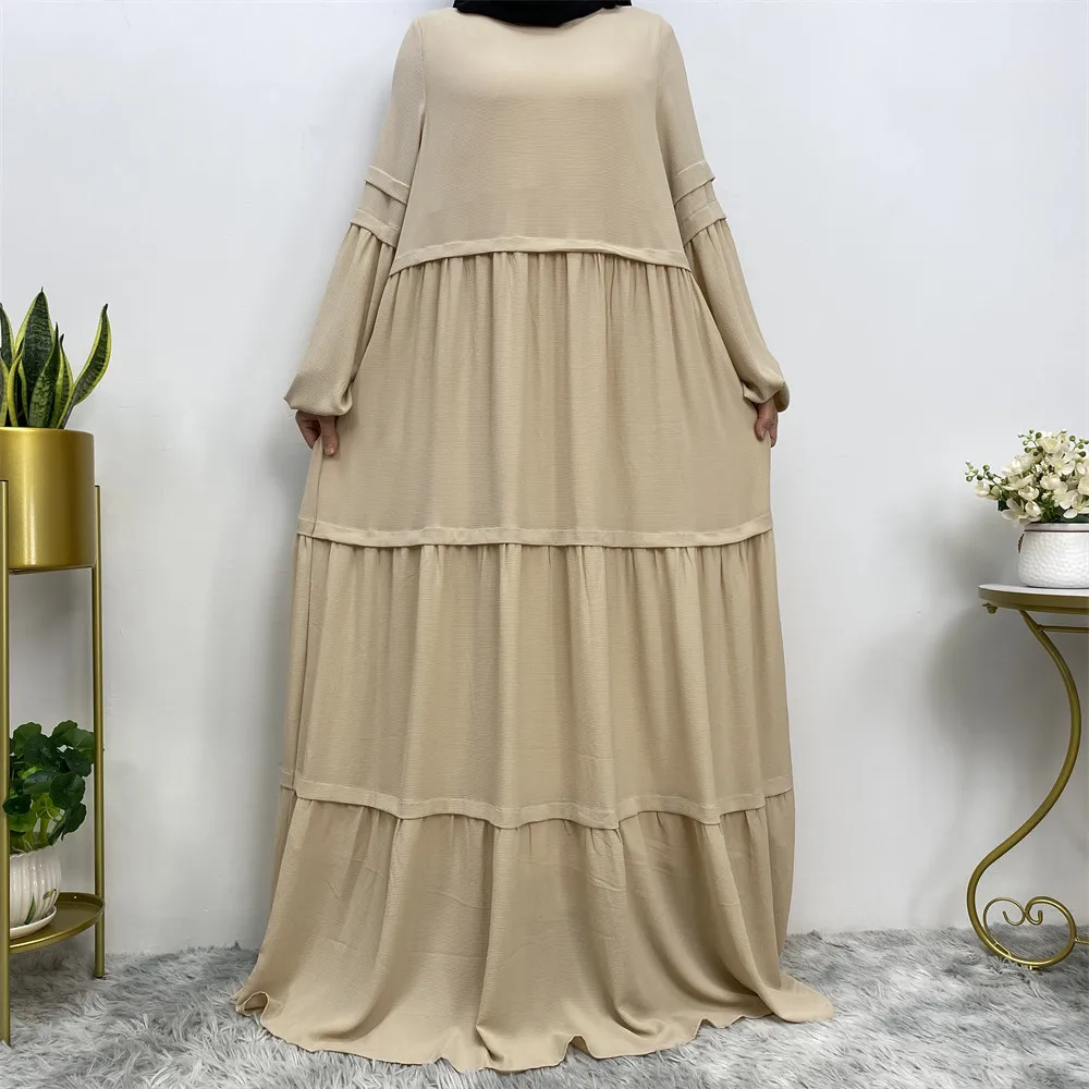 

Chiffon Cuff Sleeves Muslim Dress Women Simple Long Sleeve Loose Ladies Robes Middle Eastern Dubai Abayas Turkey Islamic Caftan