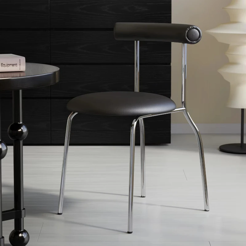 Mid-Century Vintage Iron Dining Chair Vanity Stool with Backrest Compact Makeup Bench Apartment