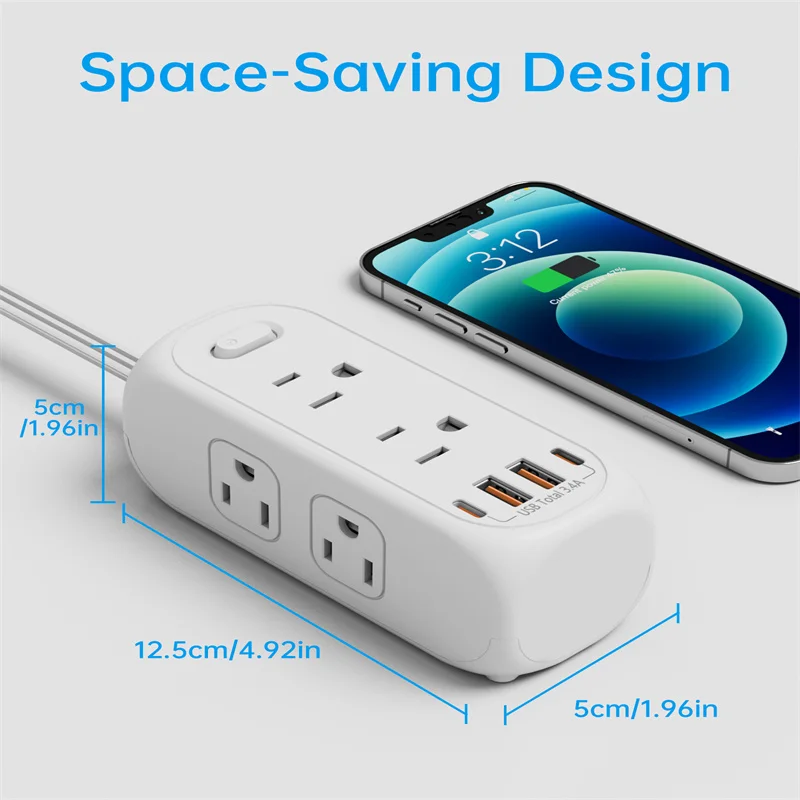 Surge Protector Power Strip US Plug 6 Outlets 2 USB A and 2 USB C With 1.5M Extension Cord Electrical Socket Wall For Travel