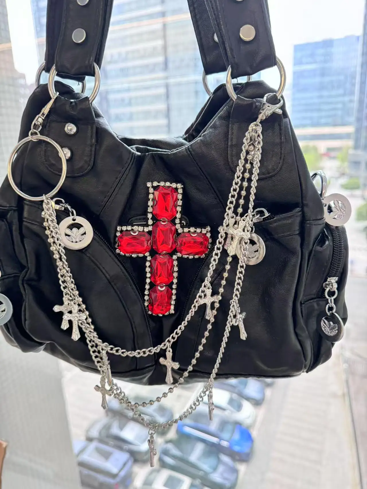 

Fashion Punk Chain Handbags Crossbody Bags Original Style Bag Women School Uniform Bag PU Leather Shoulder Bags Women